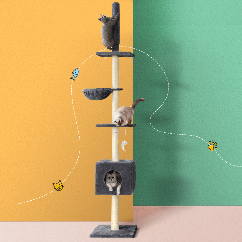 i.Pet Cat Tree Tower Scratching Post Scratcher Floor to Ceiling Cats Bed 260cm - i.Pet