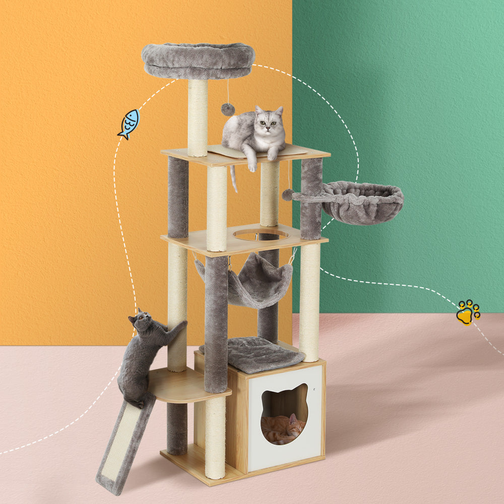 i.Pet Cat Tree Tower Scratching Post Scratcher Wood Bed Condo Toys House 152cm - i.Pet