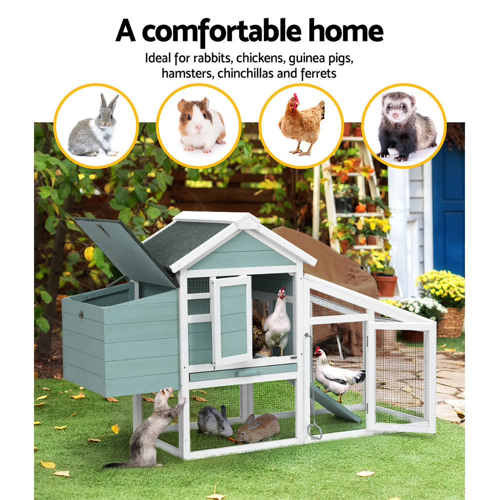 i.Pet Chicken Coop Rabbit Hutch Large House Run Cage Wooden Outdoor Pet Hutch - i.Pet