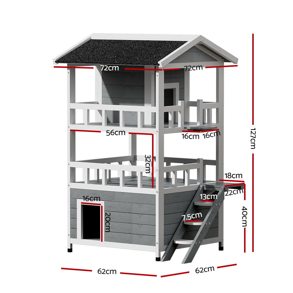 i.Pet Cat House Outdoor Shelter 72cm x 72cm x 127cm Rabbit Hutch Wooden Condo Small Dog Pet Houses Enclosure - i.Pet