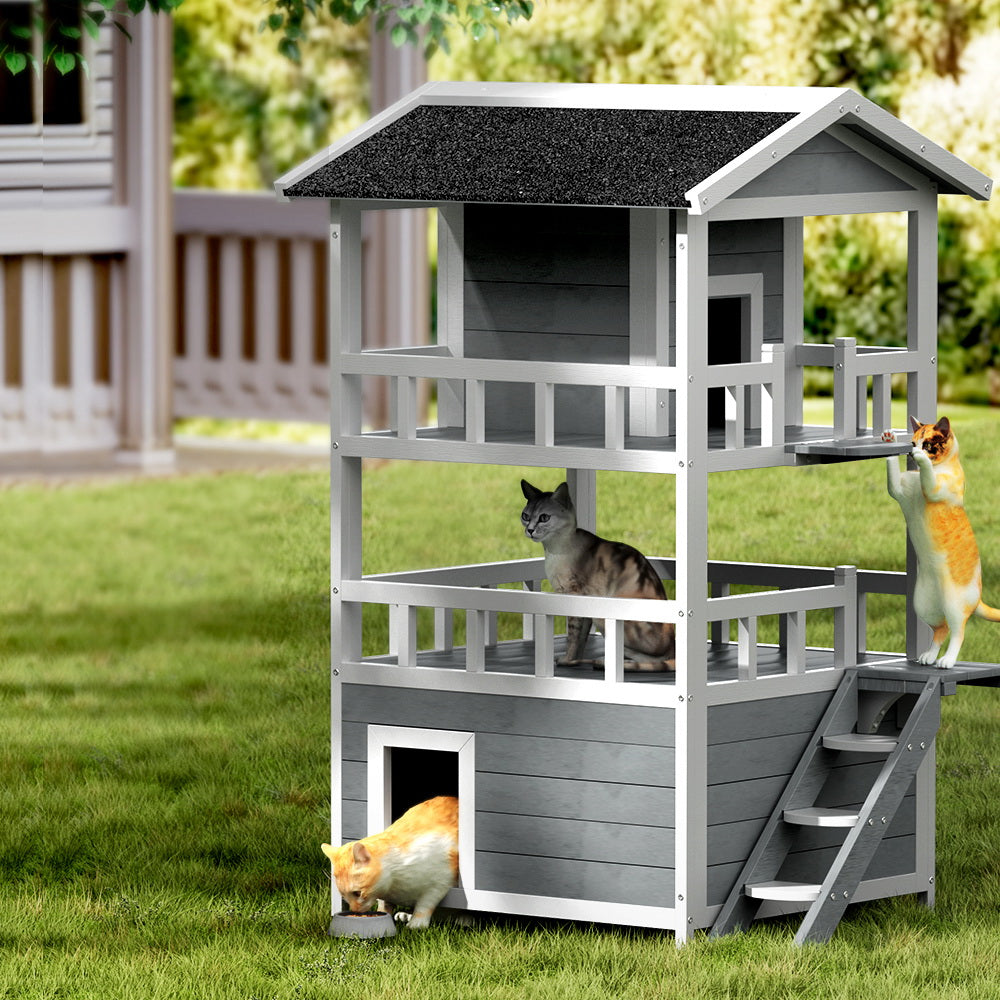 i.Pet Cat House Outdoor Shelter 72cm x 72cm x 127cm Rabbit Hutch Wooden Condo Small Dog Pet Houses Enclosure - i.Pet