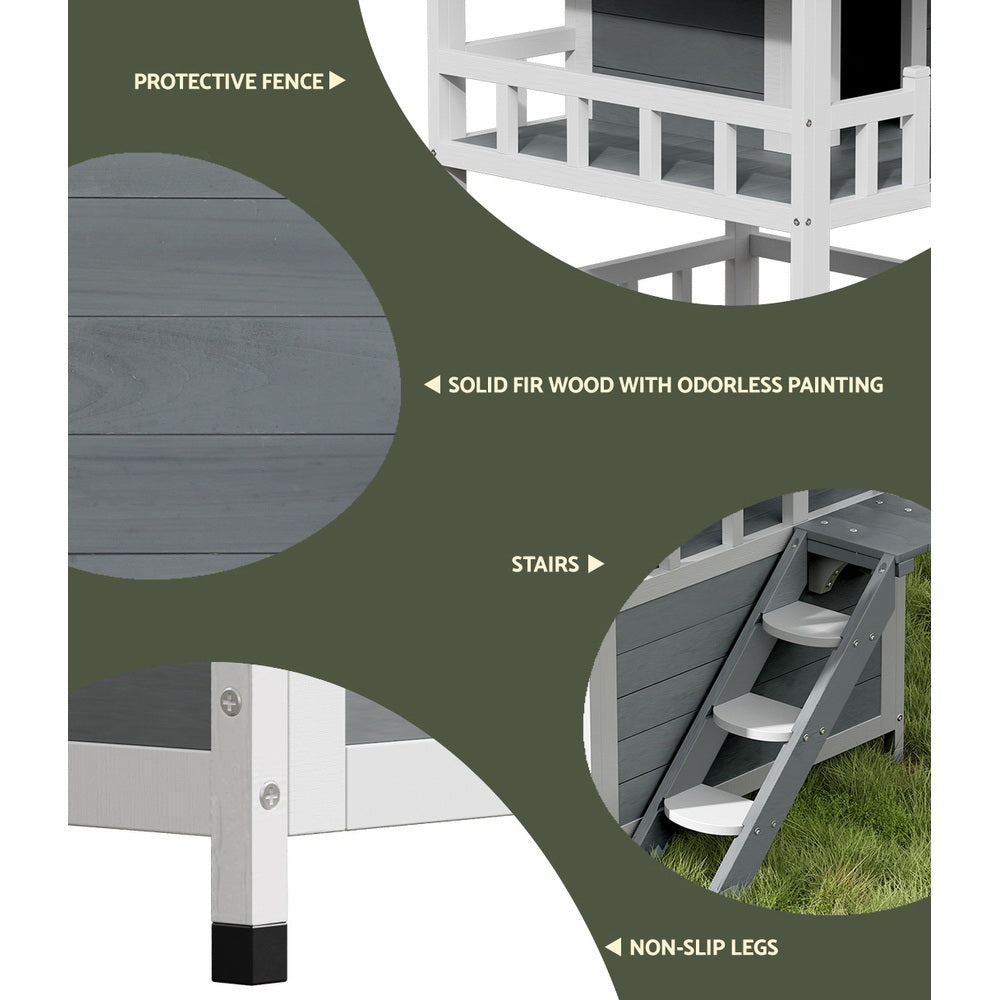 i.Pet Cat House Outdoor Shelter 72cm x 72cm x 127cm Rabbit Hutch Wooden Condo Small Dog Pet Houses Enclosure - i.Pet