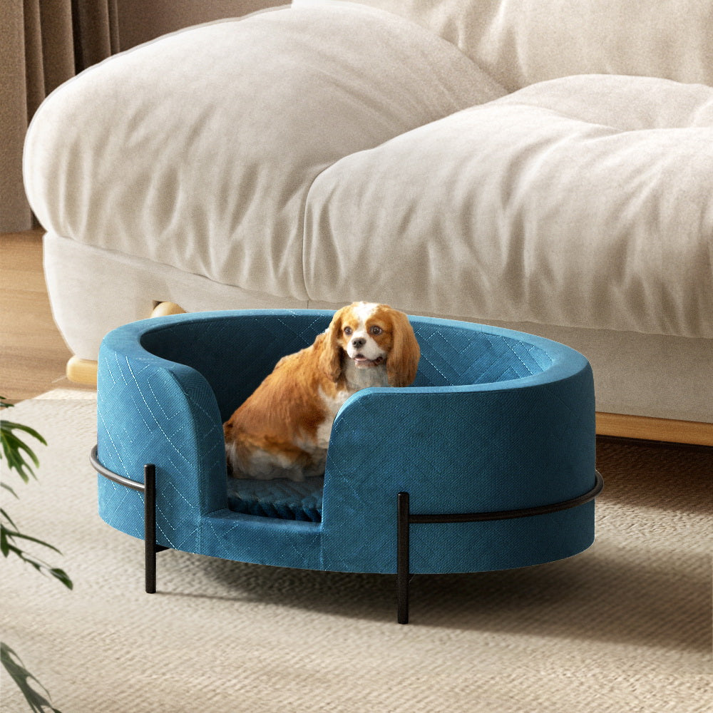 i.Pet Pet Bed Dog Sofa Lounge Cat Calming Couch Raised Blue - i.Pet