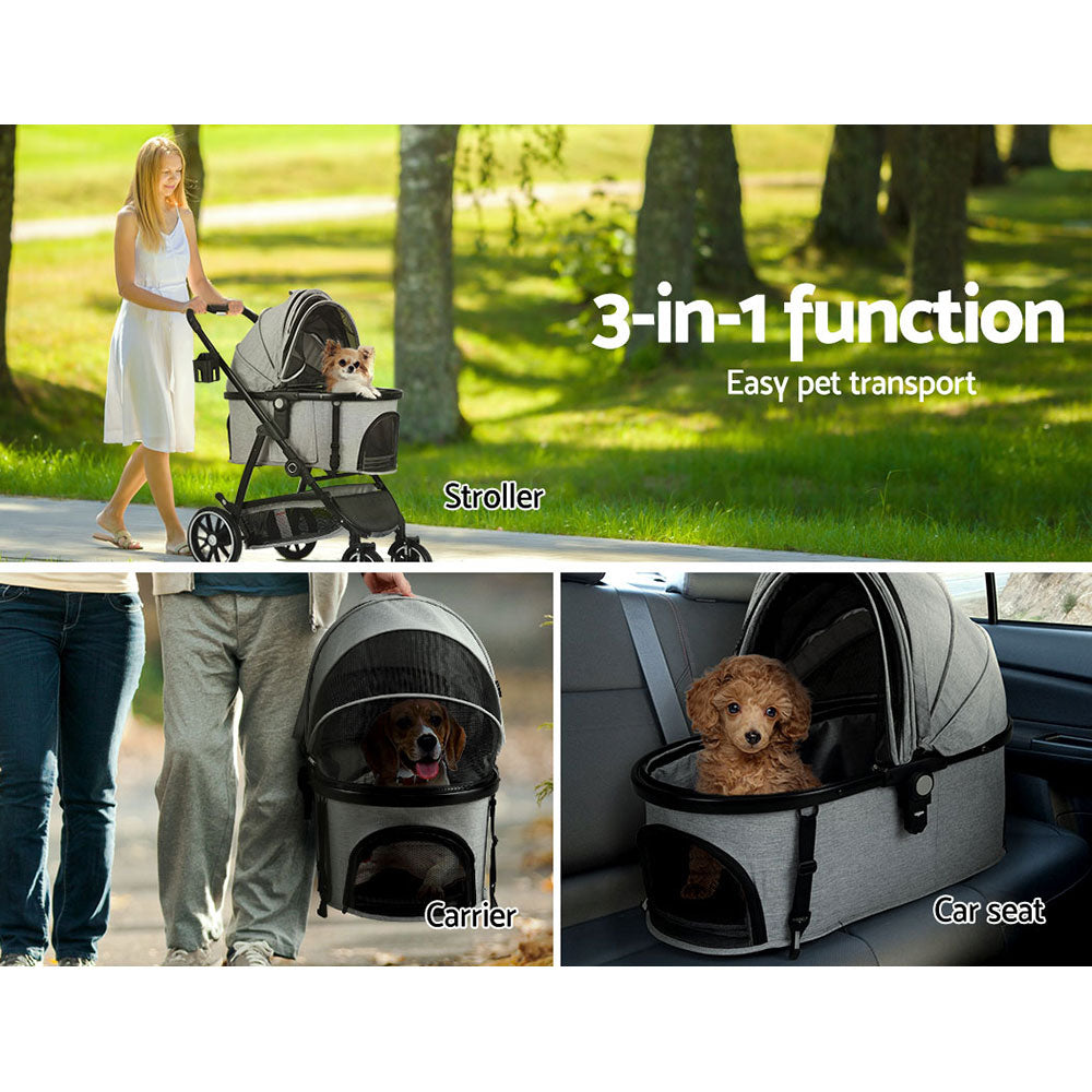 i.Pet Pet Stroller Pram Large Dog Cat Carrier Travel Pushchair Foldable 4 Wheels - i.Pet