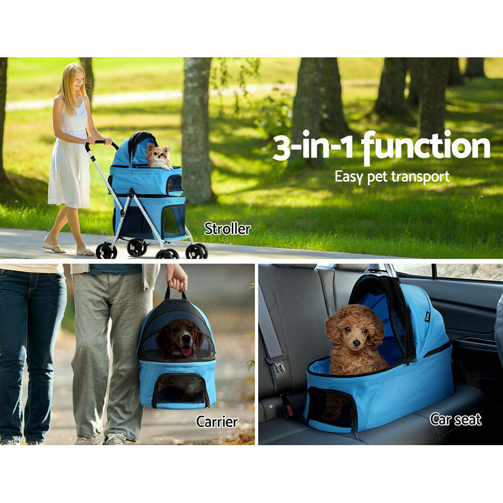 i.Pet Pet Stroller Dog Pram Large Cat Carrier Travel Foldable 4 Wheels Double - i.Pet