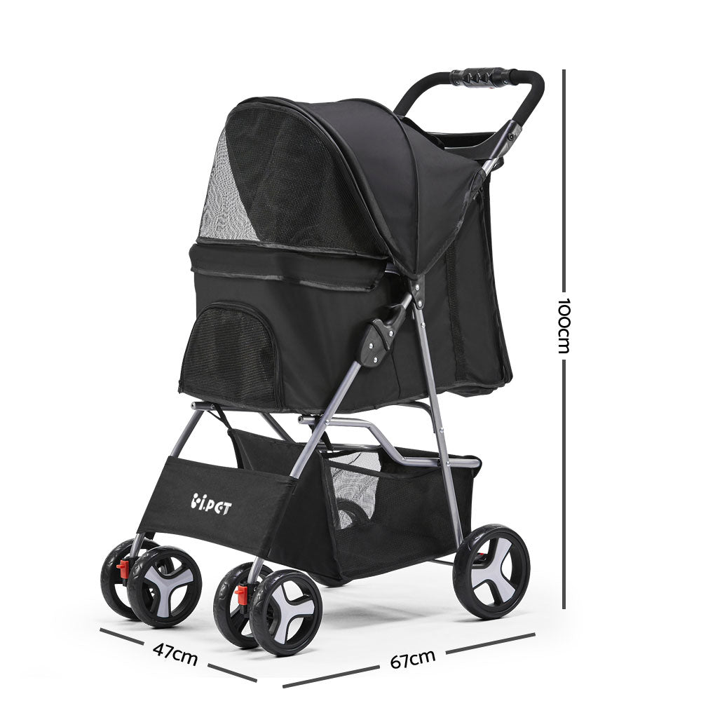 i.Pet 4-wheel Pet Stroller for Dogs and Cats - Black