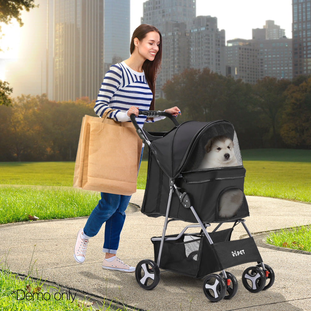 i.Pet 4 Wheel Happy Pet Stroller for Dog Cat in Black