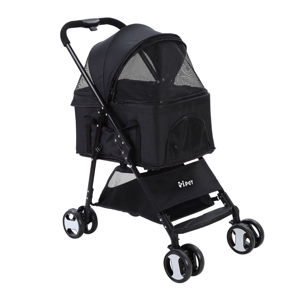 i.Pet 3 in 1 Fold-able Pet Stroller for Dog and Cat in Black - i.Pet