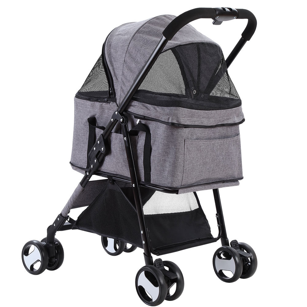 i.Pet 3 in 1 Foldable Pet Stroller Pram for Dog and Cat in Grey - i.Pet